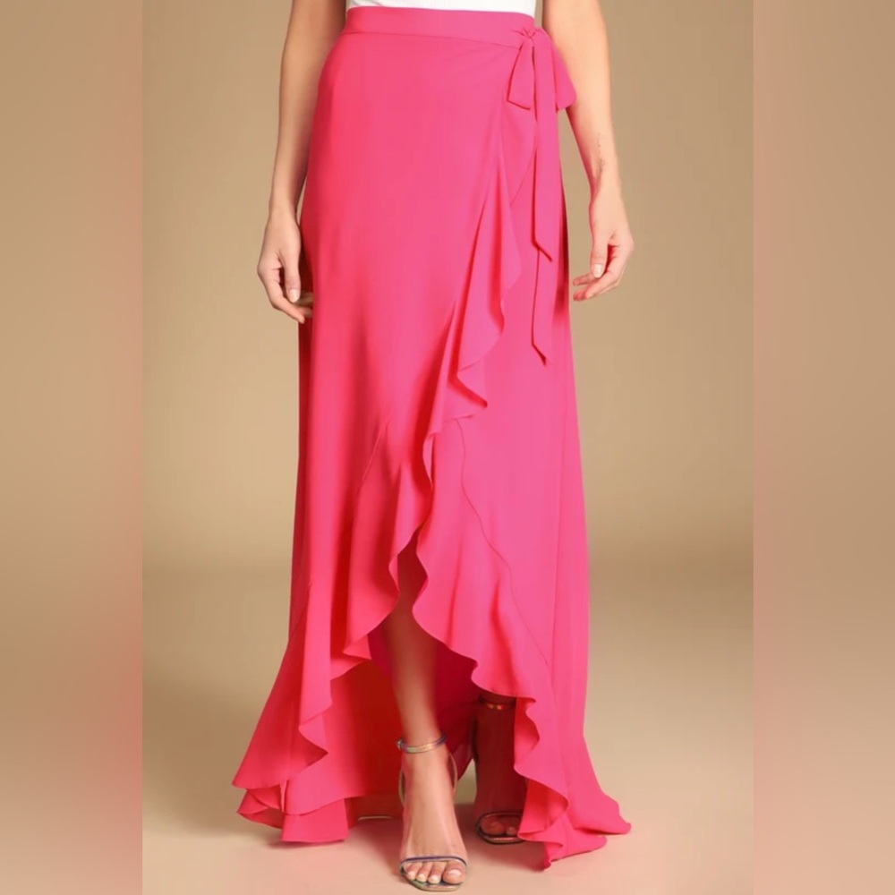 Lulus Small Pink Ruffled High-Low Wrap Maxi Skirt